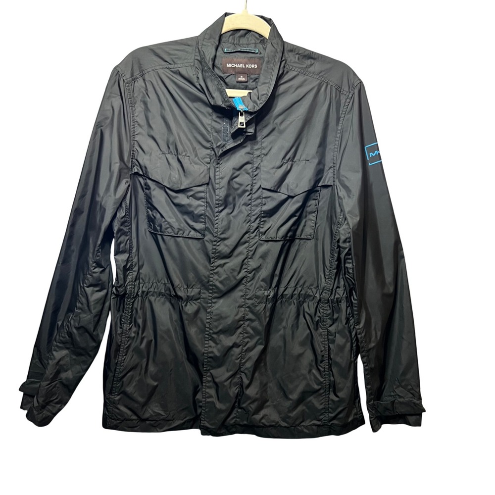 Michael Kors Packable Windbreaker Jacket Travel Lightweight Black Size M‎